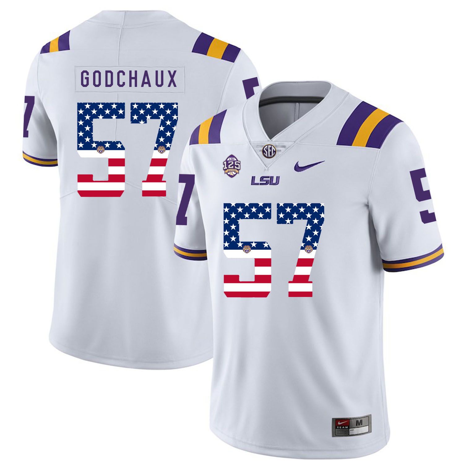 Men LSU Tigers #57 Godchaux White Flag Customized NCAA Jerseys->customized ncaa jersey->Custom Jersey